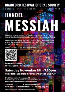 Handel's Messiah on Saturday 19th November 7:30pm - Price Hall, Bradford Grammar School